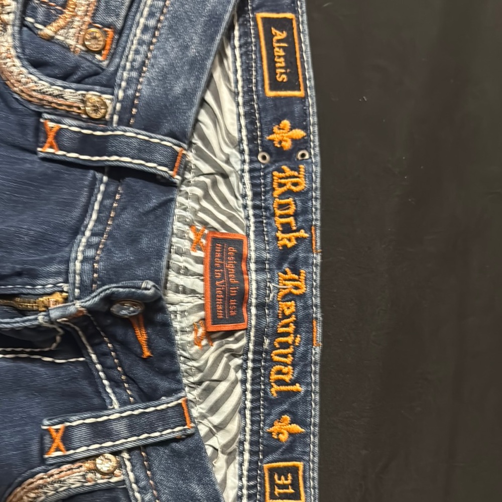 Miss Me Dark Blue Boot Cut Jeans with Gold Embellishments - Picture 3 of 3